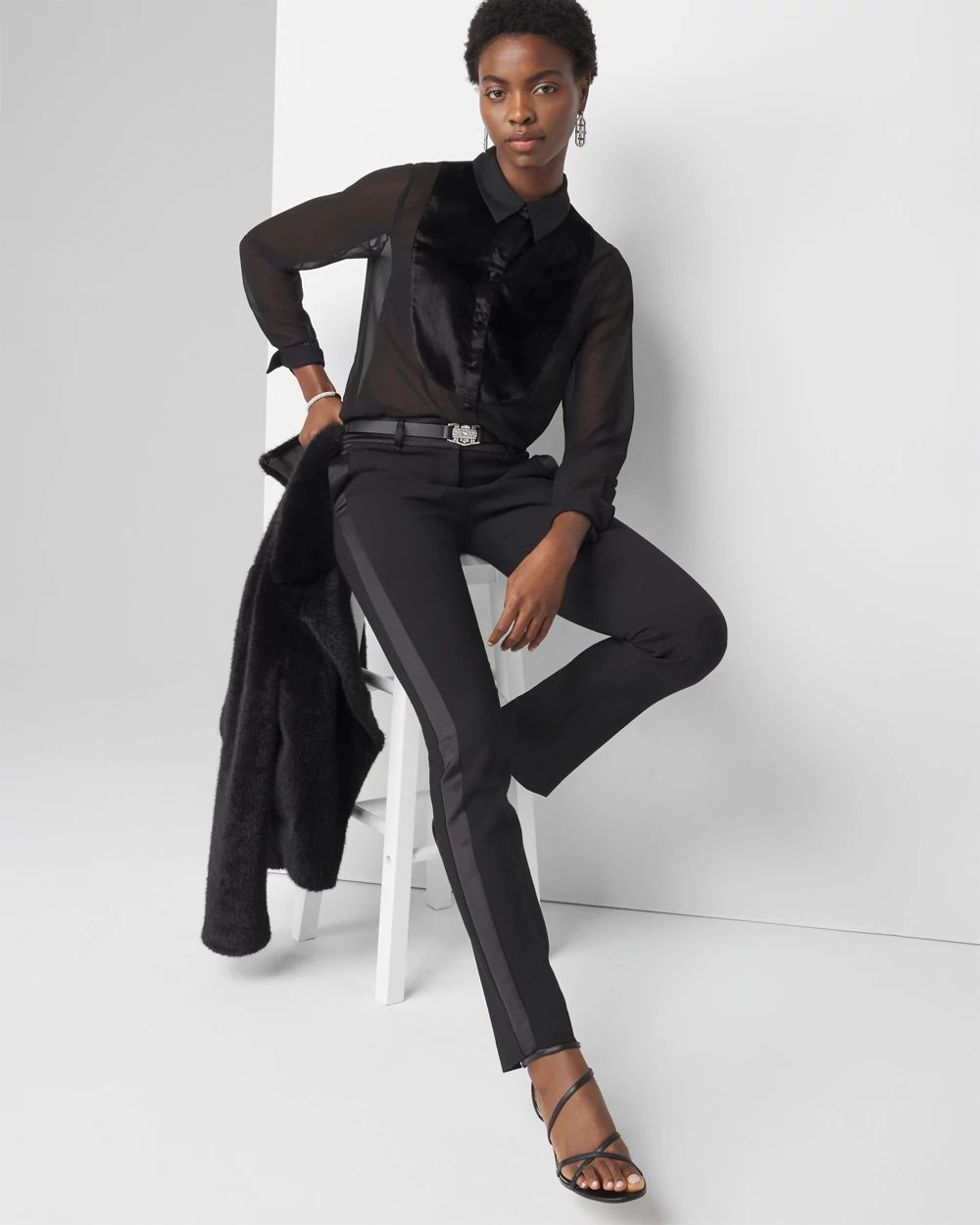 Velvet & Chiffon Tuxedo Shirt | White House Black Market